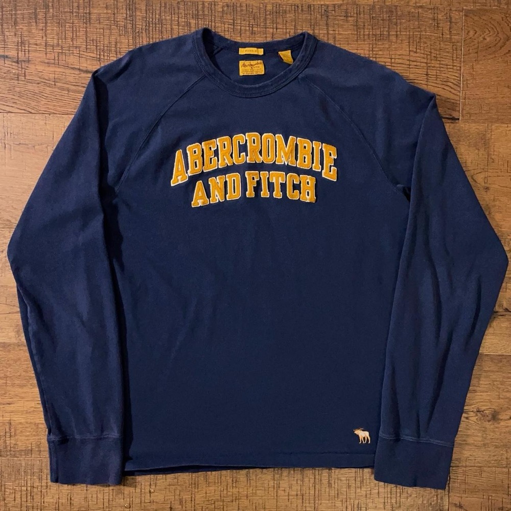 Abercrombie and Fitch Muscle Shirt Mens L Navy Blue Y2K Preppy Spellout Raglan